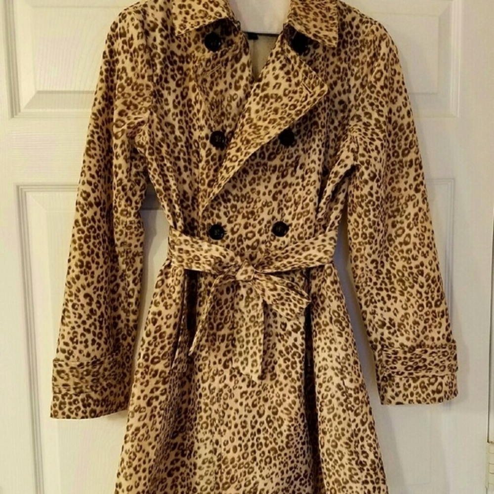 Banana Republic Tan Leopard Print Trench Coat